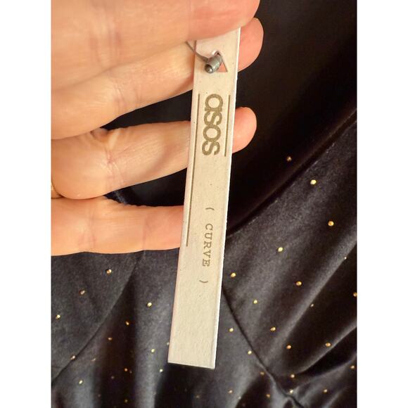 ASOS black velveteen dress gold dot detail women’s XL NWT 12 - Picture 5 of 12